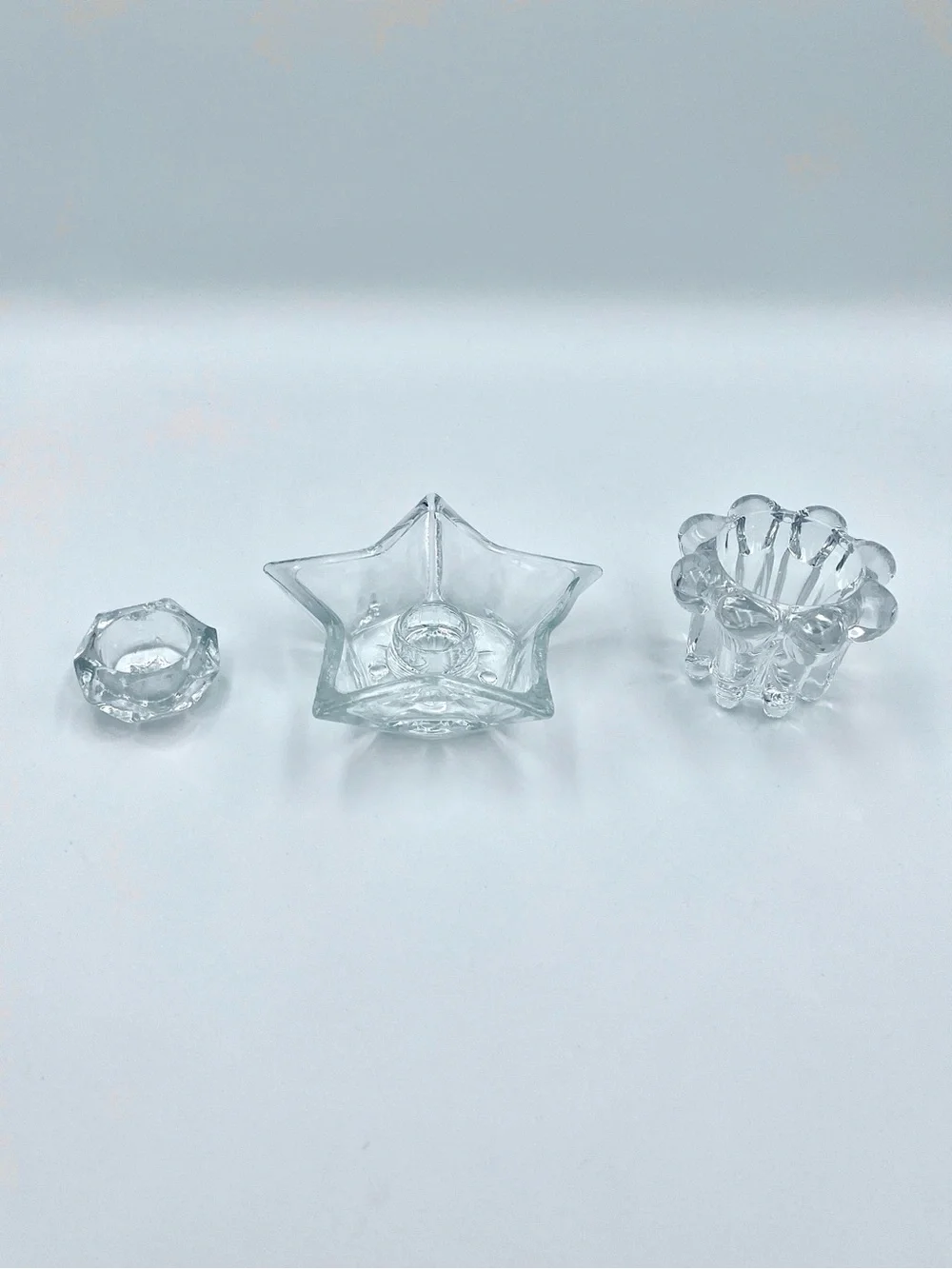 Vintage Mid-Century Crystal Candle Holder Lot - Starburst & Bubble Base
